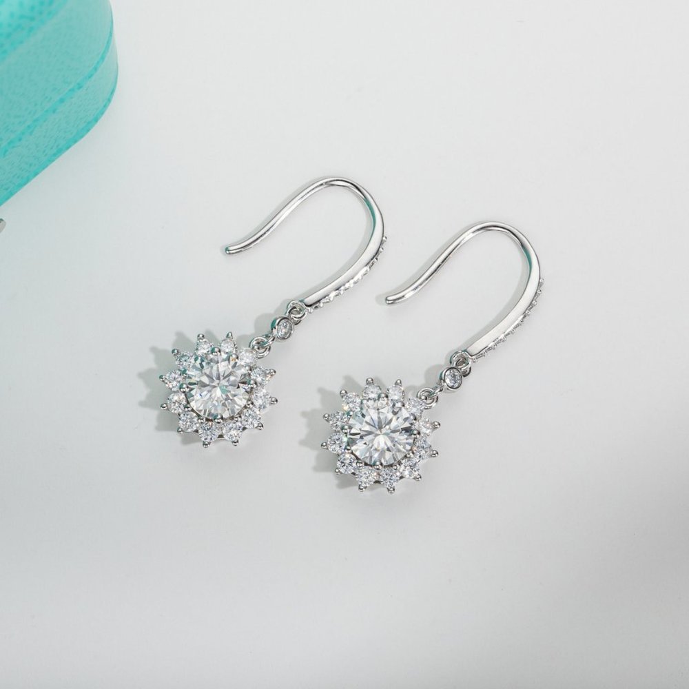 Certified 2ct. t.w. Moissanite Diamond Sunflower Drop Earrings NEW - Picture 8 of 12